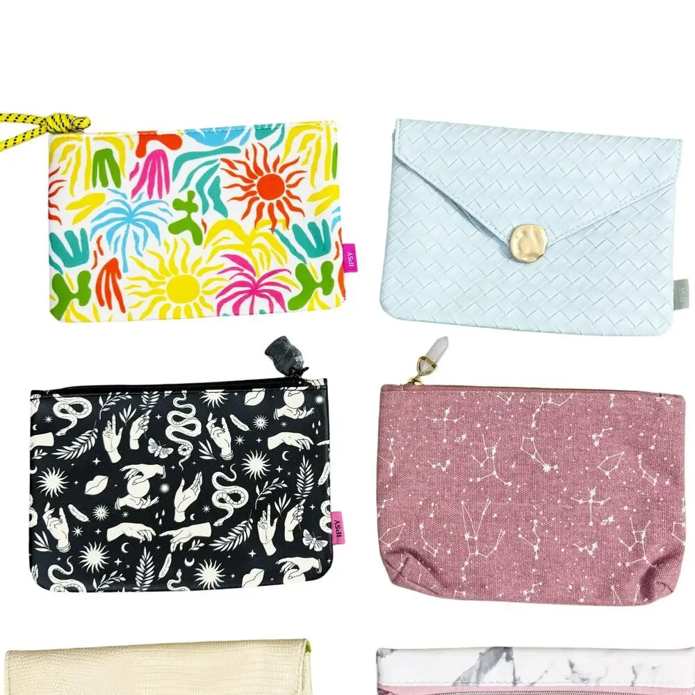 Ipsy	 Bundle of 10 Glam Bags Makeup Pouches Zip Top/Snap Closure EUC